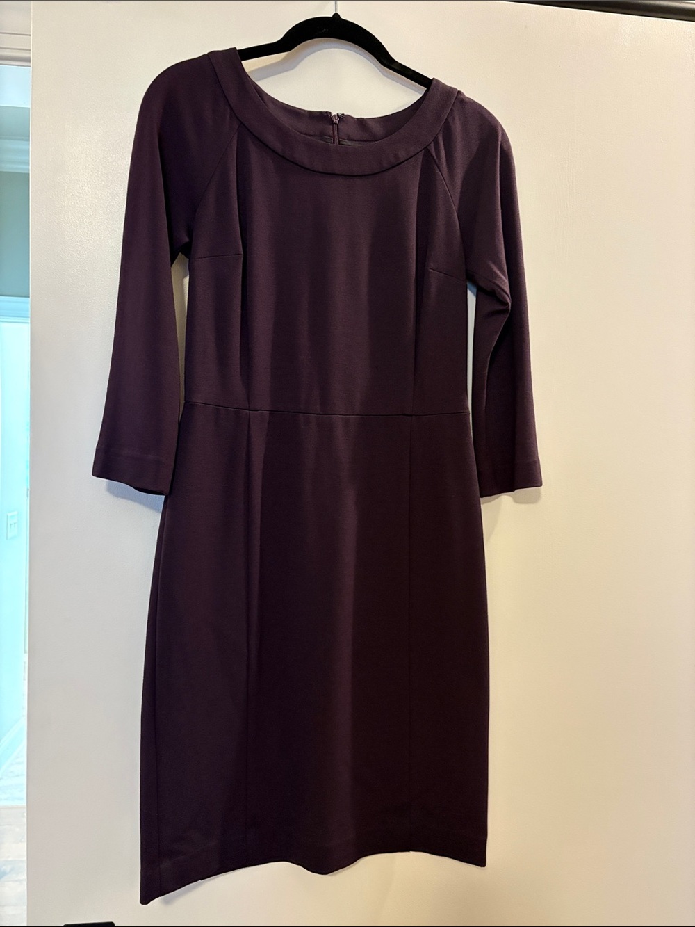 Elegant Women's Plum Sheath Dress - Classic 3/4 Sleeve